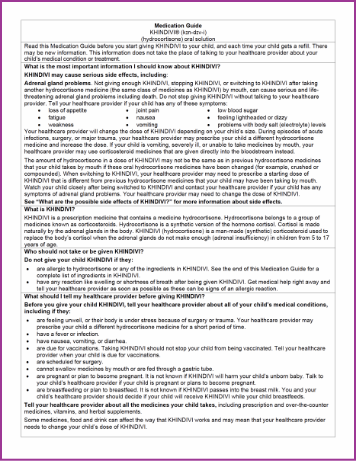 KHINDVI (hydrocortisone) Medication Guide for essential safety information and instructions for safe and effective use.